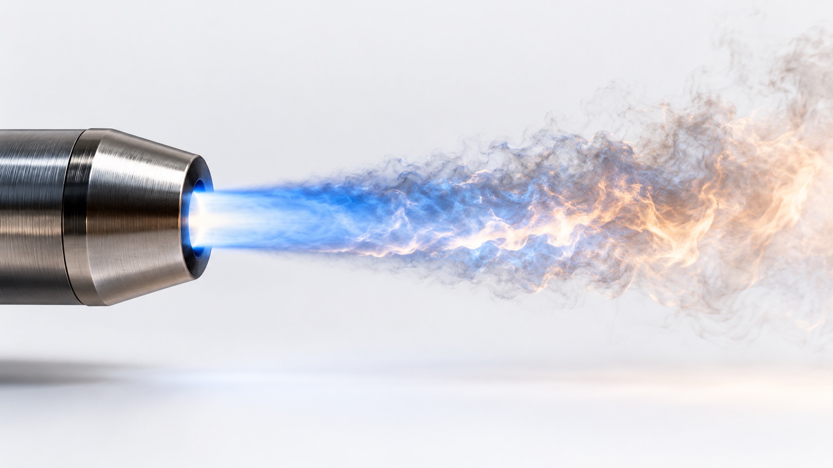 Illustration: a blue flame leaving a metal nozzle